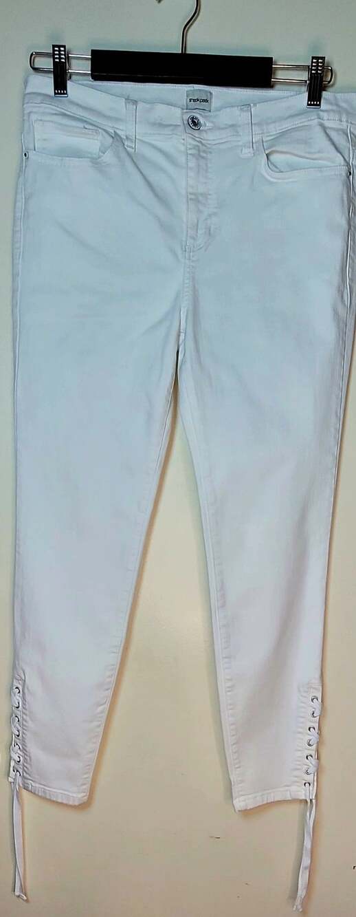 Sneak Peek Ankle Jeans Size 13 White Lace-Up Hem Mid Rise Denim Pants
